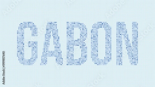Gabon dotted map animation. Digital style shape of the country. Gabon shape and title dots appear with bulb flickering effect. Intro, outro, logo, title video.