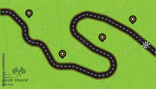 Creative vector illusion of race track or road symbol isolated on green background.