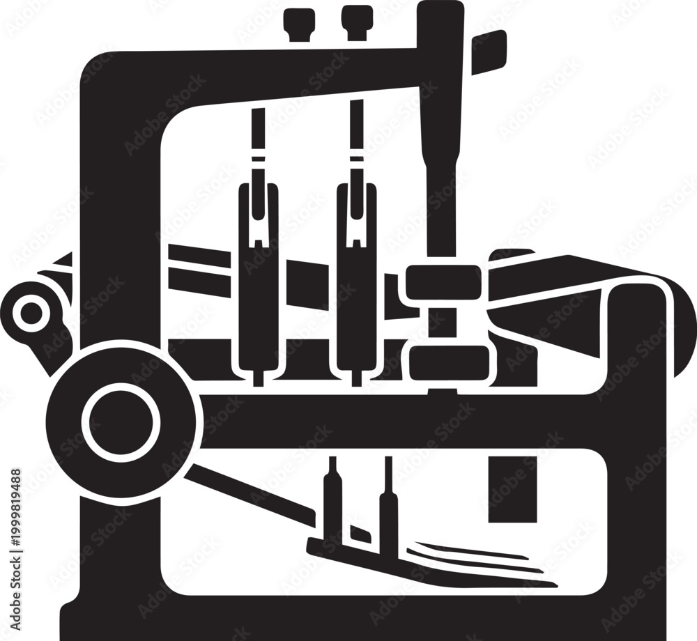 Fototapeta premium Industrial weaving loom machine silhouette for textile manufacturing and fabric production.