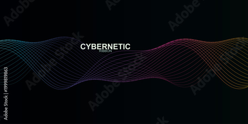 Cybernetic vision abstract wave background, futuristic digital soundwave with neon gradient lines, high-tech data visualization vector for web banners