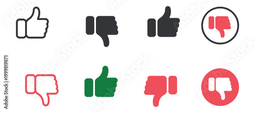 Set of thumbs up and thumbs down icons, like and dislike vector set on transparent background, simple hand gesture icons