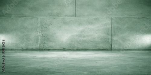 Empty dark room interior with a grunge gray concrete wall and floor texture featuring a vintage dirty cement stone pattern backdrop