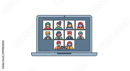 People on a video conference call displayed on a laptop screen
