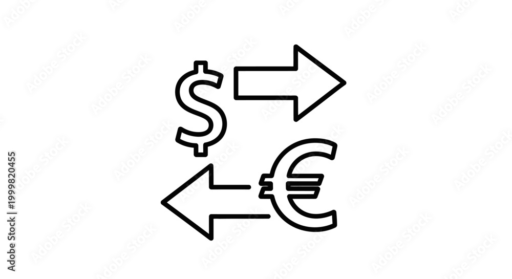 Fototapeta premium Currency exchange line icon showing dollar and euro signs