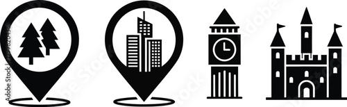 Global landmark vector icons travel destinations cityscapes and architectural vector graphics for tourism and location based designs