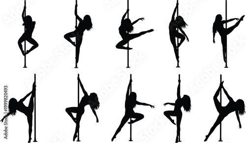 Dynamic pole dance silhouettes a vector illustration of graceful movement and strength in artistic poses