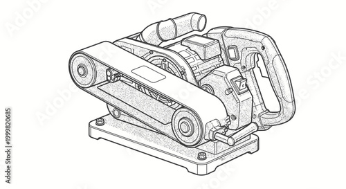 Electric belt sander line art illustration for woodworking