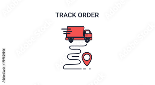 Modern flat design illustration for seamless e-commerce logistics, depicting a speedy delivery truck following a mapped route to a precise destination