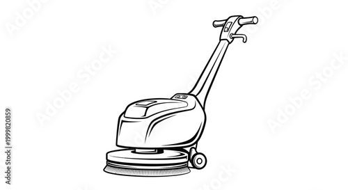 Floor cleaning machine illustration in black and white isolated