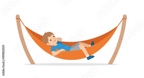 Bild auf Leinwand Boy Relaxing in an Orange Hammock.