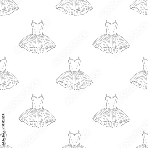 Seamless Pattern Ballet Tutu Dress Sketch Illustration on White Background