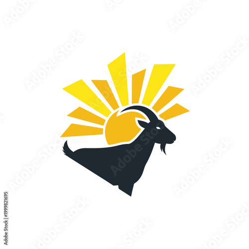 Goat Silhouette Against Rising Sun Logo