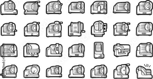 Black and White Line Art Slicers - Food Preparation Kitchen Appliances Icons