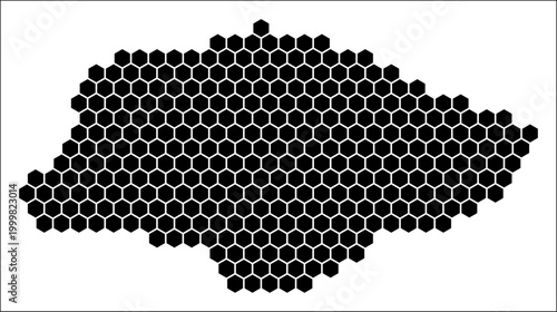 Singapore simple black and white hexagon map shape template. Country plain hexagon cell dots. Singapore flat honeycomb boundary. Vector Illustration.