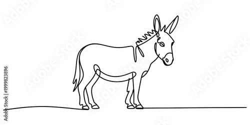 Konstfotografi Continuous single line drawing of a donkey standing in a simple minimalist style