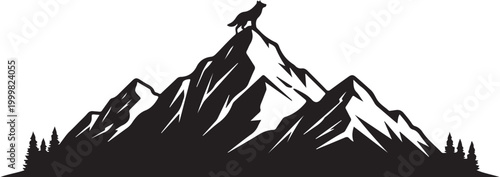 Mountain, Snowy Peaks, Silhouette Icon, Adventure Symbol, Black Vector Graphic