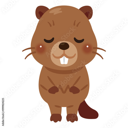 お辞儀するビーバーキャラクターイラスト／Cute Beaver Character Bowing, Illustration