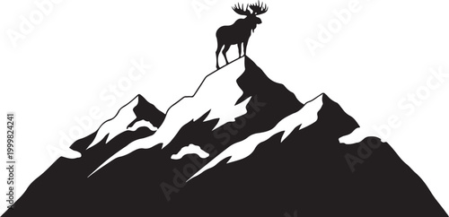 moose silhouette, mountain peak icon, black vector graphic, wildlife symbol