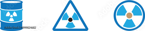 Radioactive material warning icon, hazard safety nuclear danger sign vector.