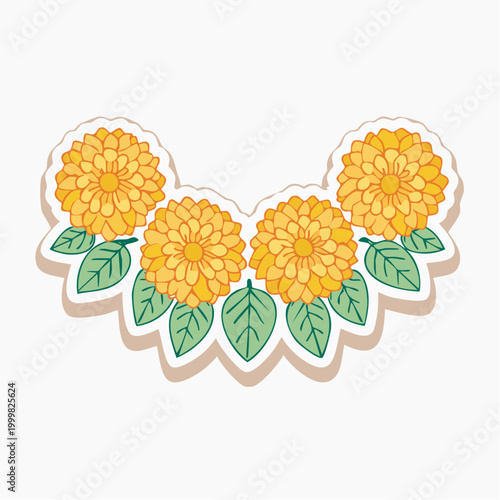 Yellow Chrysanthemum Flowers with Green Leaves Sticker