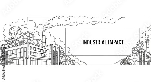 Quadro em tela Industrial impact sketch showing factory buildings with gears and smoke