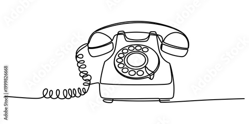 Cuadro en lienzo Continuous single line drawing of a vintage rotary telephone with a classic hand