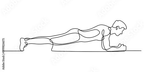 Man doing a plank exercise in a continuous one line drawing style representing fitness health and active lifestyle workout for core muscle strength training Vector, illustration