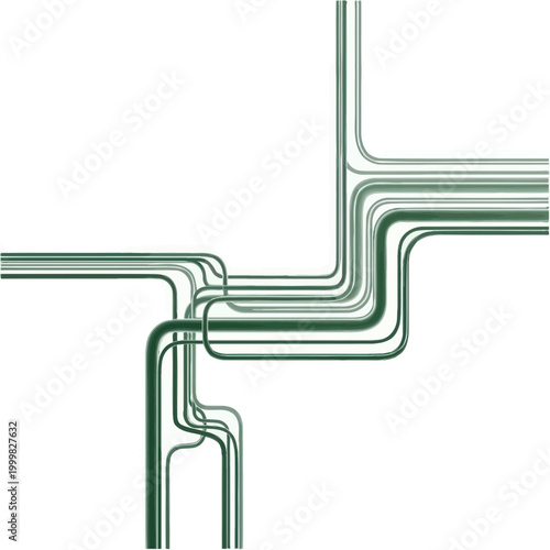 Photography Abstract Green Pipes Network, Flowing Tubes, Modern Design, White Background