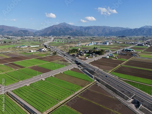 Vibrant fields stretch under bright blue skies
