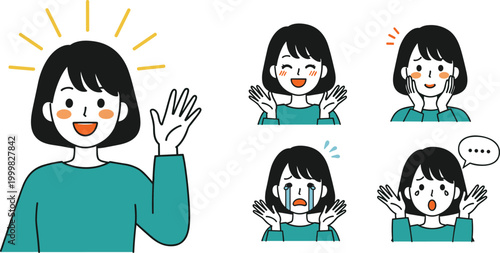 Illustration of a Character with Various Facial Expressions for Emotional and Communication-Themed Designs