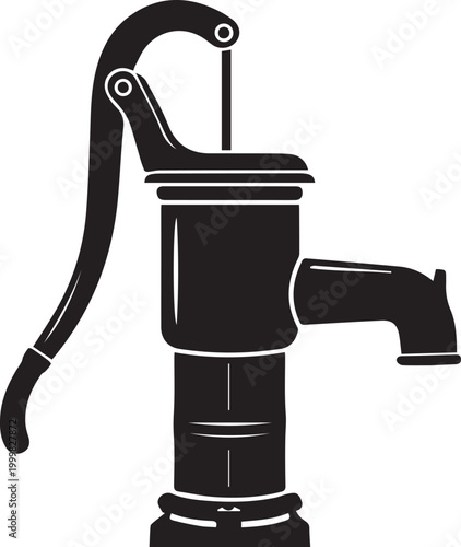 Vintage Manual Water Pump Silhouette - Antique Hand Operated Well Pump Icon for Garden and Farm