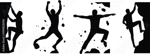 Silhouette of Rock Climbing Athlete in Various Poses for Sports, Climbing, and Adventure Designs