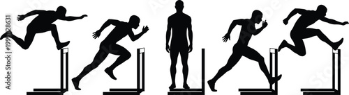 Silhouette of Hurdle Runners in Various Poses for Sports, Athletics, and Track & Field Designs