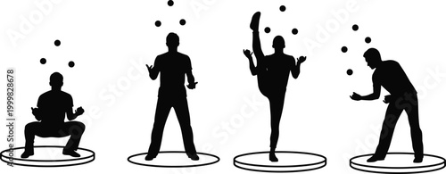 Silhouette of Juggler in Various Poses for Circus, Performance, and Entertainment Designs