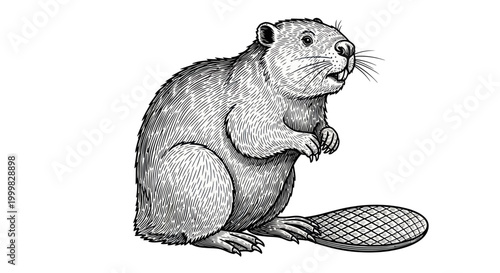 Beaver illustration, hand-drawn sketch, rodent animal, wildlife