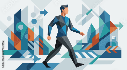 Businessman Walking in Modern Office Space.