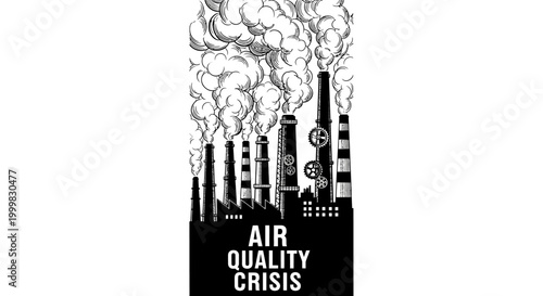 Air Quality Crisis Illustration with Industrial Smoke Stacks.