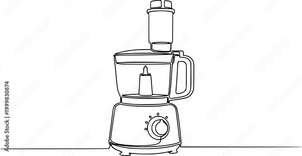 Fototapeta premium Continuous line drawing of a food processor, kitchen appliance 