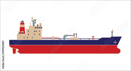 cargo ship illustration with red hull and white background