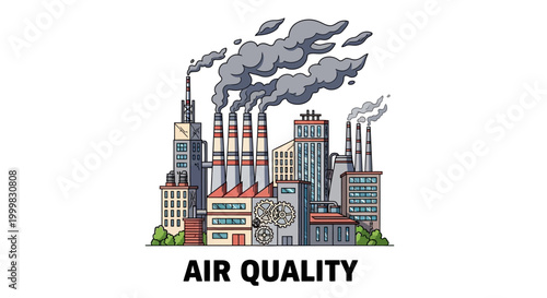 Industrial factory complex emitting thick smoke representing air pollution and environmental issues.
