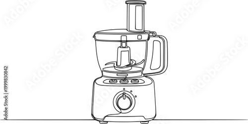 Continuous line drawing of a food processor, kitchen appliance

