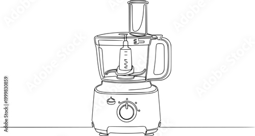 Continuous line drawing of a food processor, kitchen appliance
