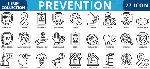 Prevention icon set outline style icon set collection vector illustration