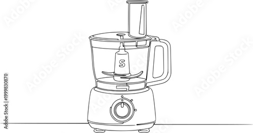 Continuous line drawing of a food processor, kitchen appliance
