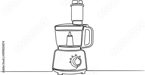 Continuous line drawing of a food processor, kitchen appliance
