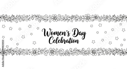 Decorative hand drawn floral frame for International Womens Day celebration greeting.