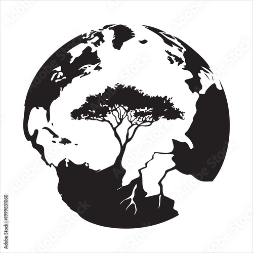 Silhouette of earth with tree black and white graphic design on a white background high quality professional detailed modern elegant stylish