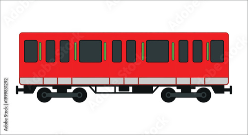 red subway train car with green accents on white background
