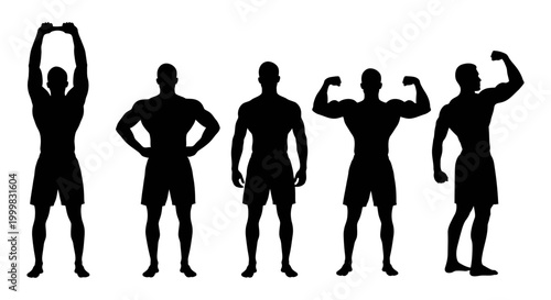 Bodybuilder silhouettes posing with dumbbell flexing muscles bodybuilder strength exercise training