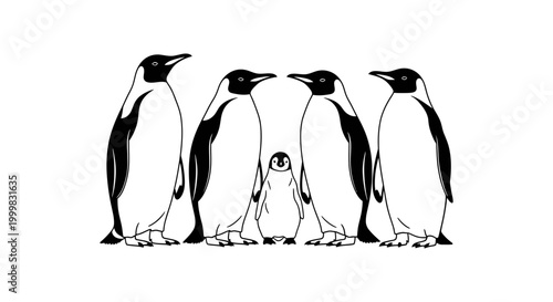 Penguin family silhouette with baby penguin wildlife antarctic offspring adorable together silhouette